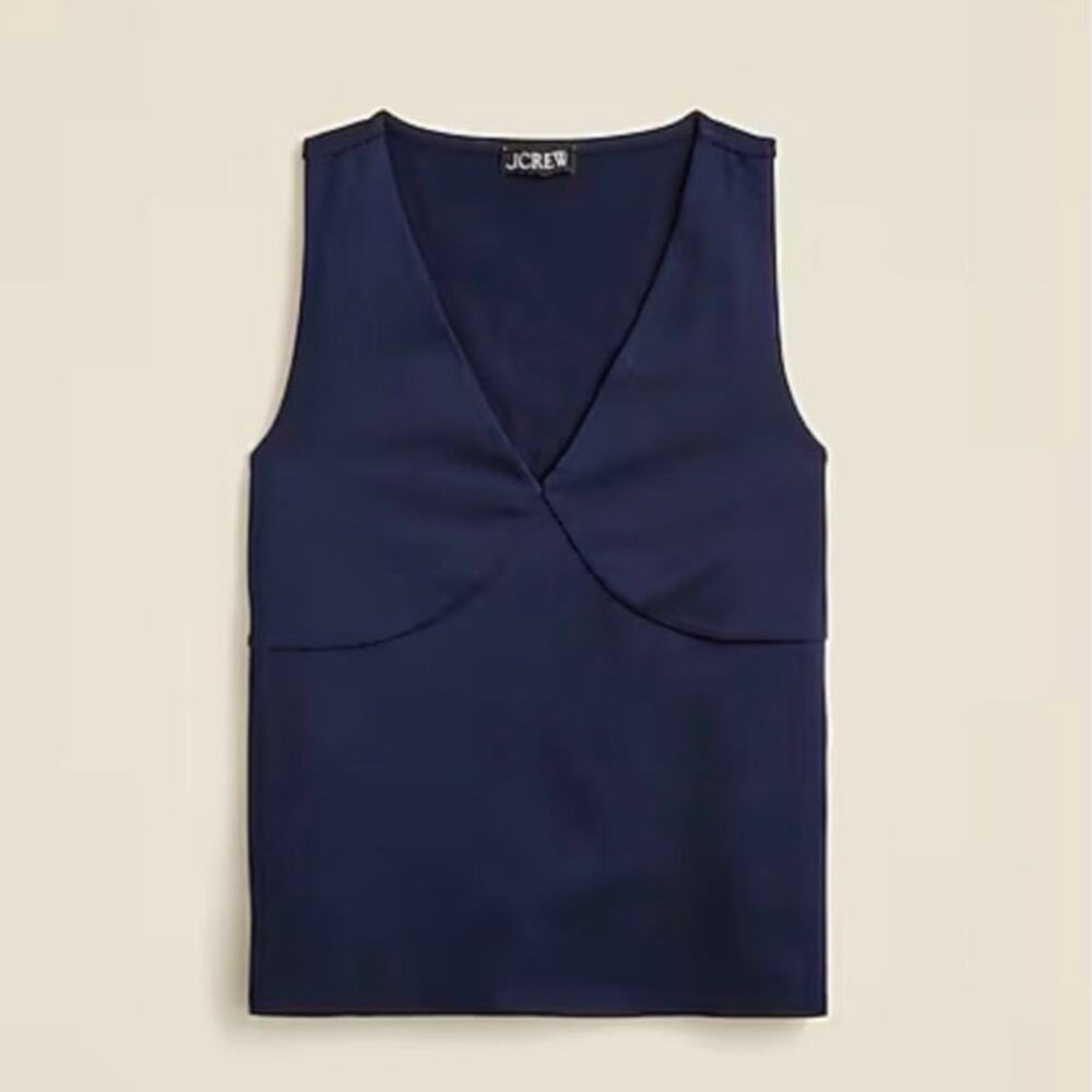 NWT J.Crew Stretch Cotton-Blend V-Neck Tank Top In Navy Blue Size Medium